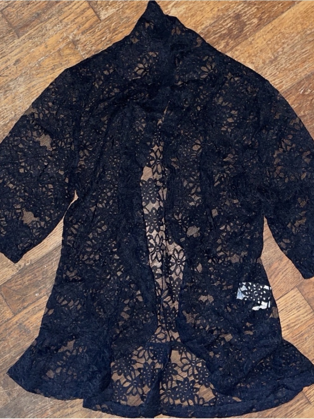 SHEIN Black Floral Lace Open-Front Cardigan